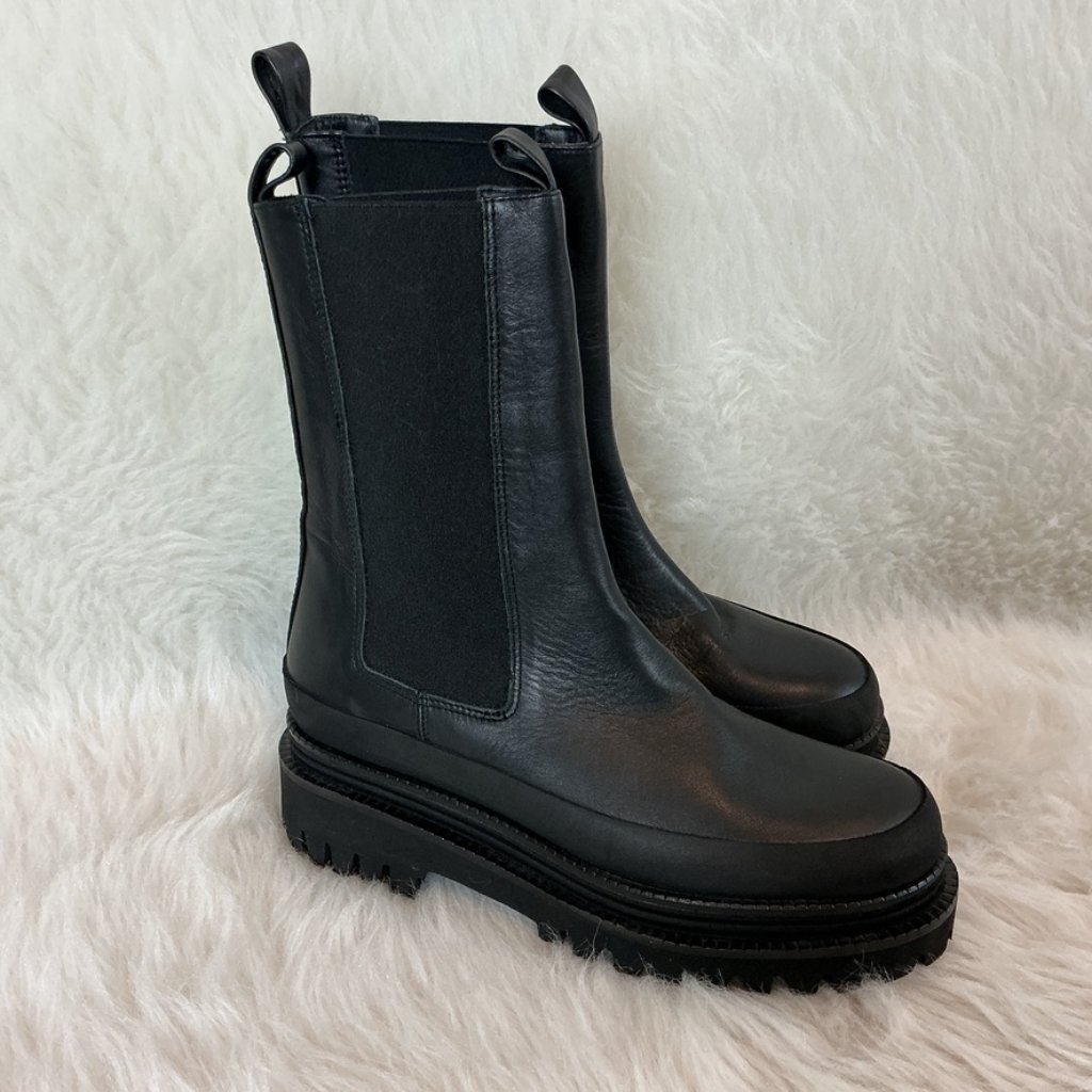 Paloma Barcelo Carmen Black Leather Lug Sole Chelsea Boots Eu 38 Us 7/7.5